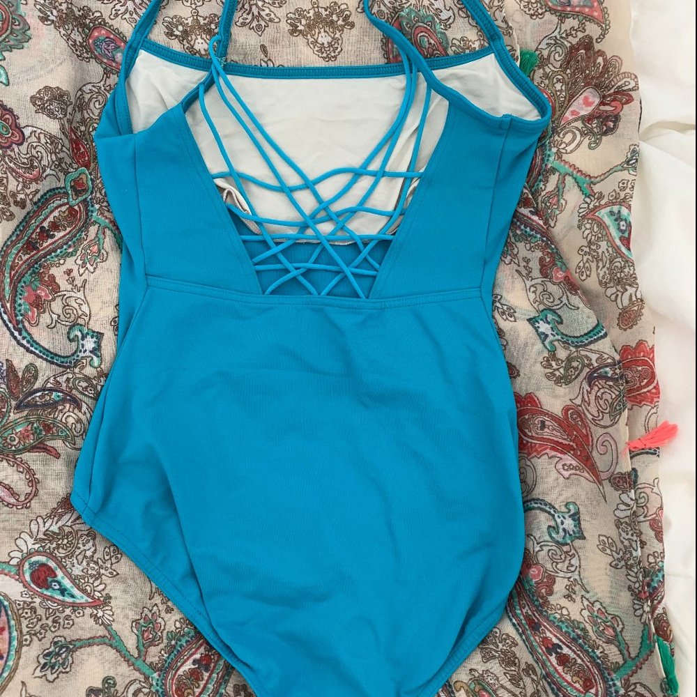 Teal Lattice Back Mirella Leotard